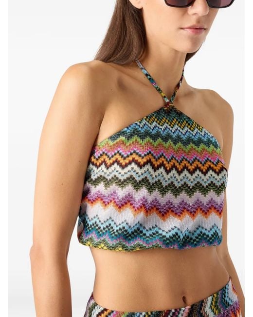 Missoni White Zigzag-Pattern Halter-Neck Top