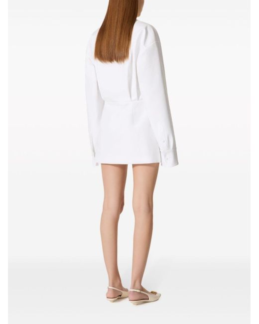 Valentino Garavani White Cut-Out-Hemdkleid mit Blumenstickerei