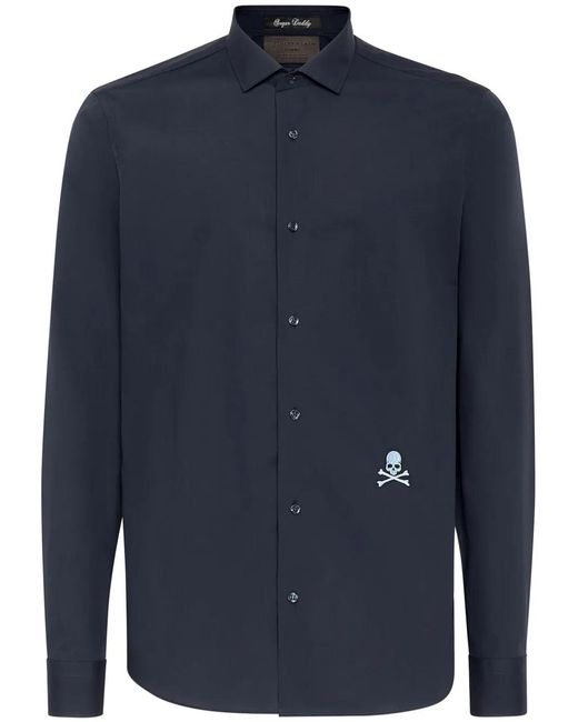 Philipp Plein Blue Logo-Embroidered Cotton Shirt for men