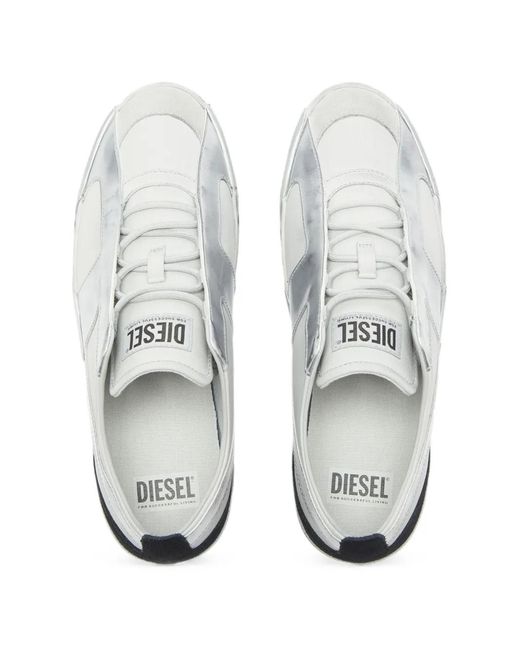 DIESEL White S-Slante-D Leather Low-Top Sneakers for men