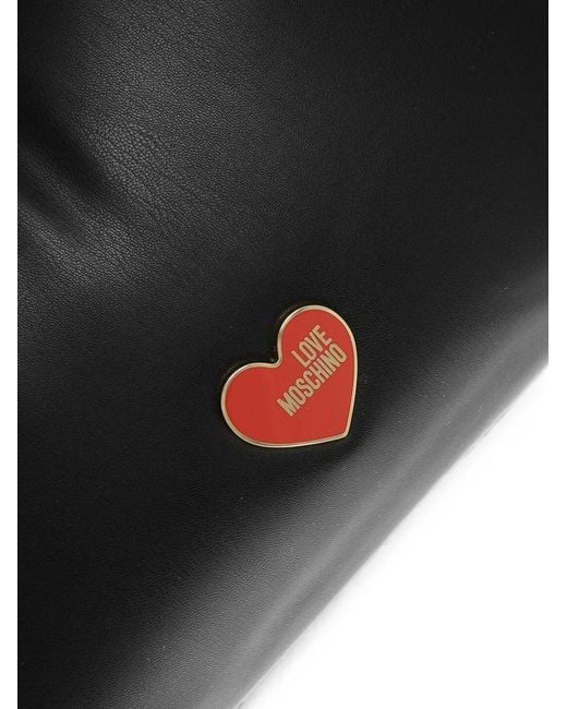 Moschino Black Padded Heart-Plaque Shoulder Bag
