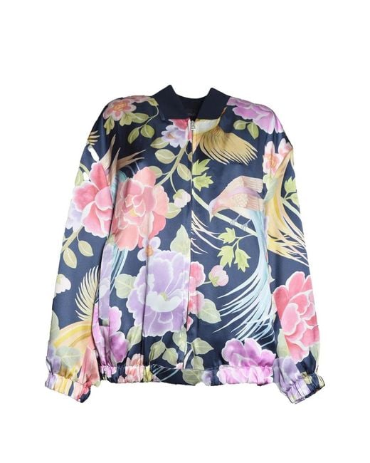 Seafarer White Floral-Print Bird-Motif Jacket