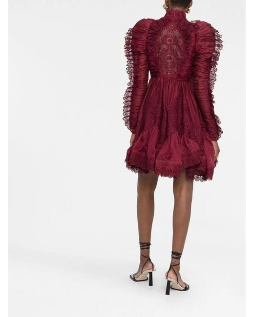 Zimmermann Red Kaleidoscope Doily-Ruffle Mini Dress