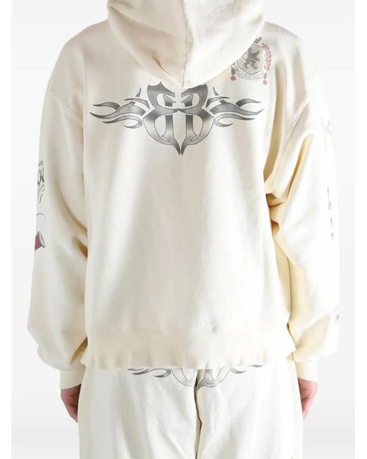 Balenciaga White Tattoo Graphic-Print Zip-Up Hoodie for men