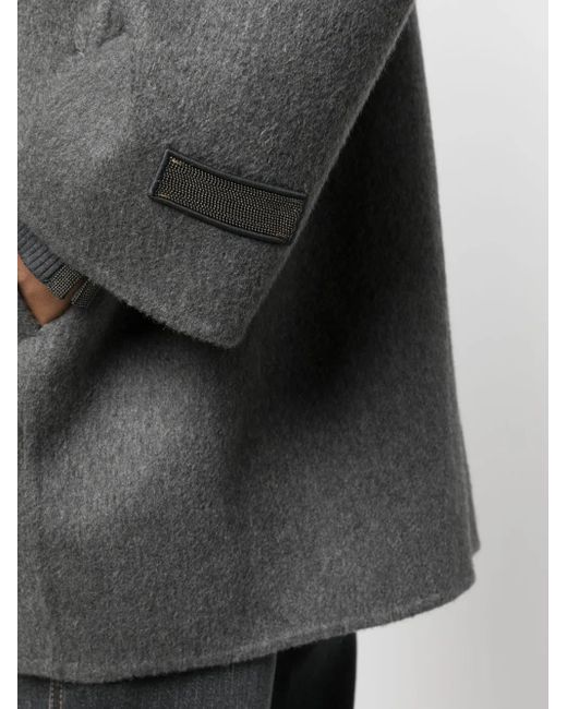 Brunello Cucinelli Gray Cashmere Monili Pea Coat