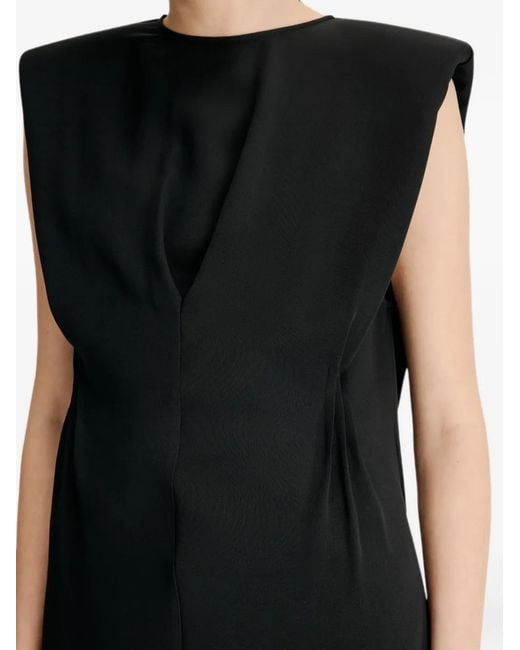Loulou de Saison Black Cory Darted Structured-Shoulder Blouse