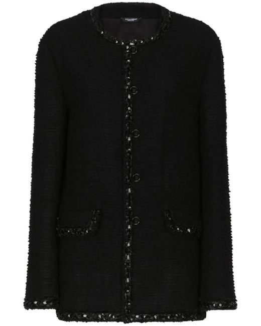 Dolce & Gabbana Black Sequin-Embellished Bouclé Jacket
