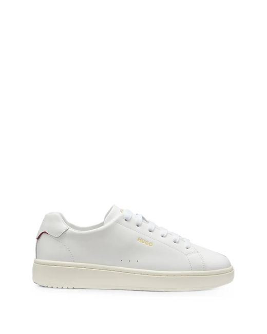 HUGO White Nappa Leather Sneakers With-Tone Logo for men
