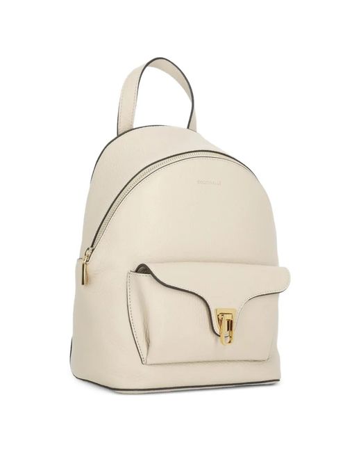 Coccinelle White Beat Pebbled Leather Small Backpack