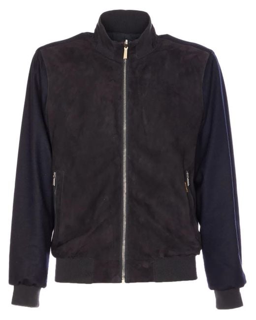 Moorer Black Zip-Up Bomber Jacket for men
