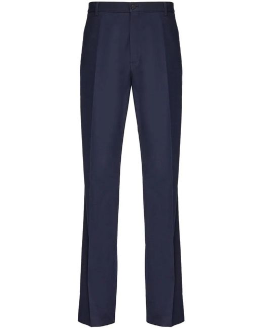Ferragamo Blue Logo-Plaque Cotton Straight-Leg Trousers for men