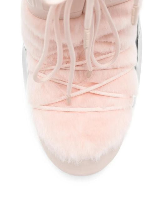 Moon Boot Pink Faux-Fur Lace-Up Boots