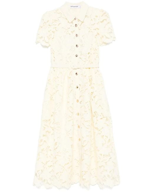 self portrait yellow lace collared midi dress Lace-trimmed midi dress in yellow - Self Portrait
