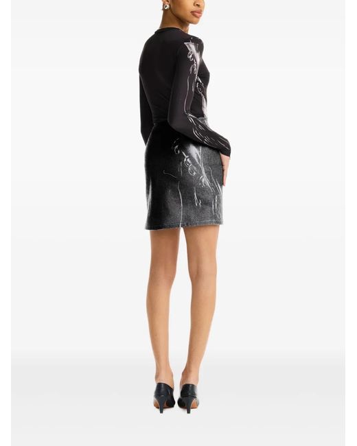 Maisie Wilen Black Portrait-Print Mini Skirt