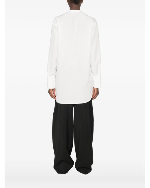 Alysi White Bib-Panel Band-Collar Shirt