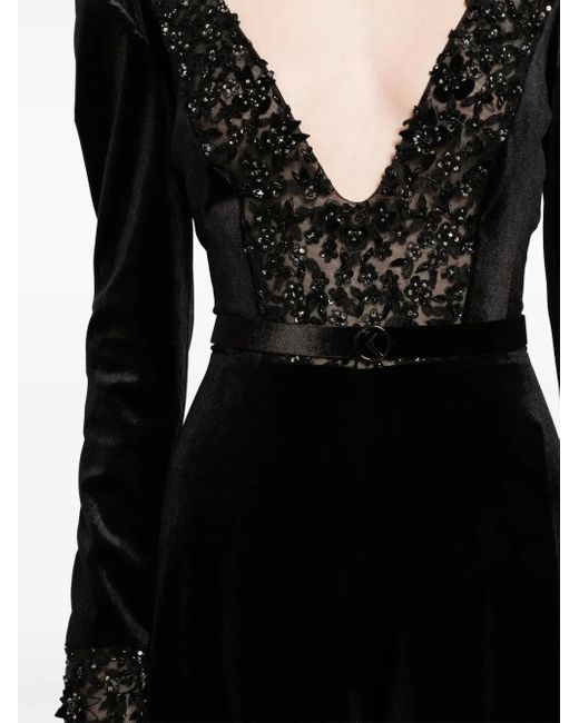 Saiid Kobeisy Black Beaded Velvet Wide-Leg Jumpsuit