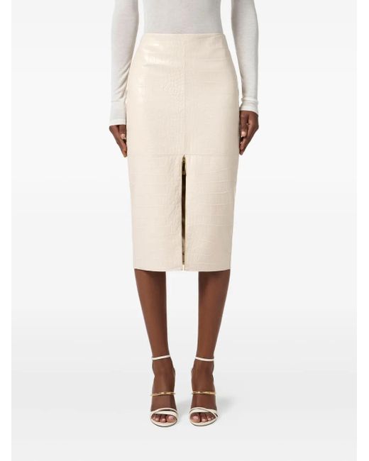 Elisabetta Franchi Rok Met Krokodillenprint En Rits in het White