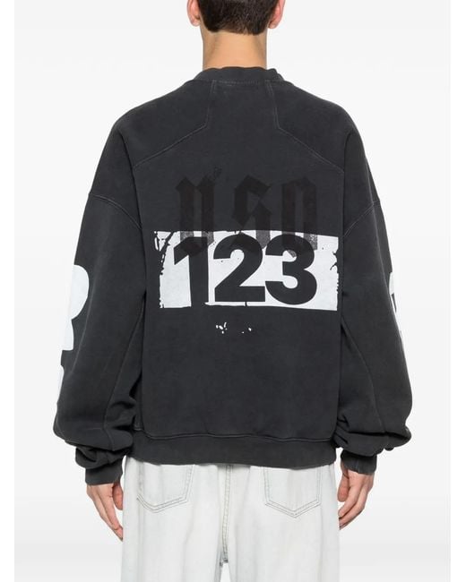 RRR123 Black Graphic-Print Logo-Sleeve Sweatshirt for men