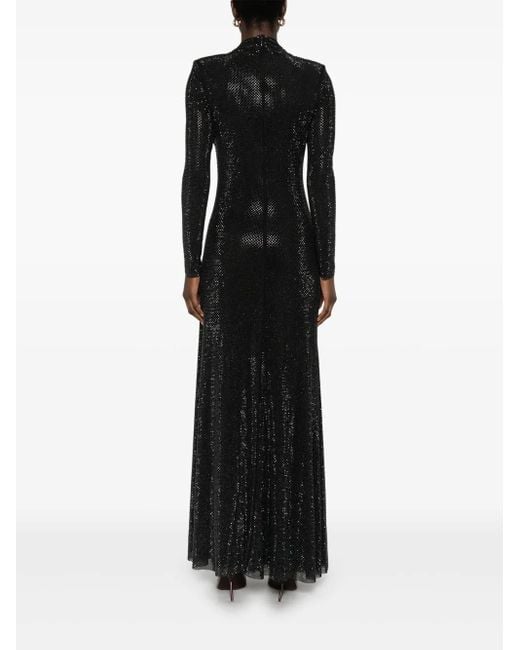 Self-Portrait Black Rhinestone Mesh Maxi Dress
