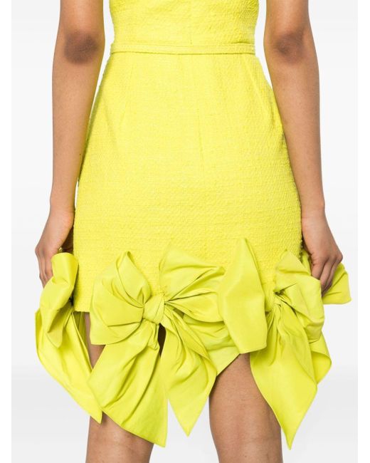 Oscar de la Renta Yellow Oversized-bow Bouclé Mini Dress