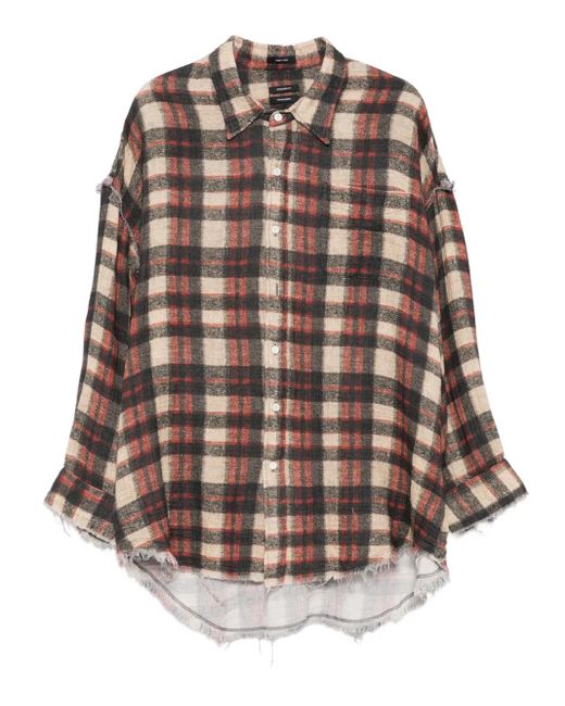 R13 Brown Frayed Plaid-Check Shirt