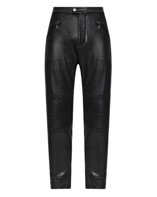 DSquared² Black Tapered Waxed Trousers for men