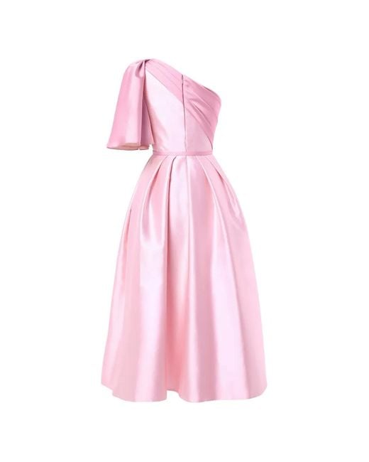 Rami Al Ali Pink Draped Asymmetrical-Top Pleated Midi Dress