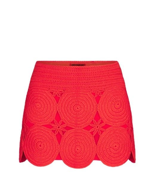 Simon Miller Red Beep Beep Crochet-Knit Mini Skirt