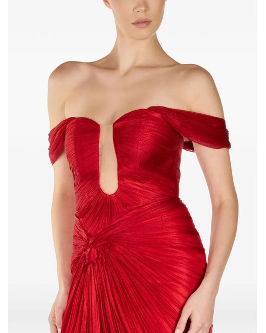 ARAFTU Red Off-Shoulder Split Midi Dress
