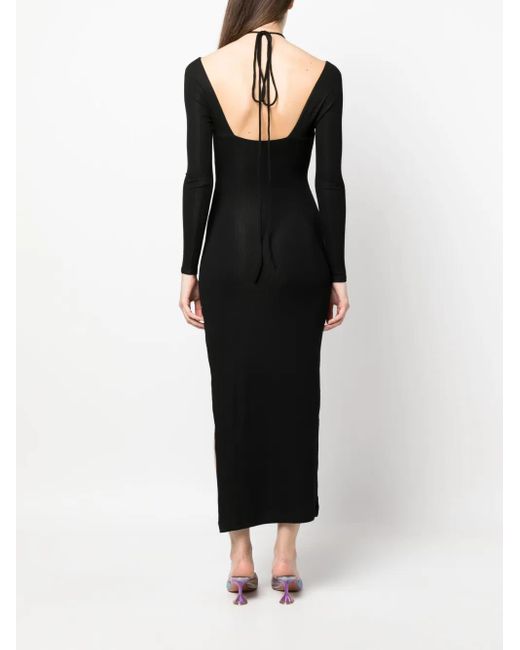 Lama Jouni Black V-Neck Tie-Fastening Dress