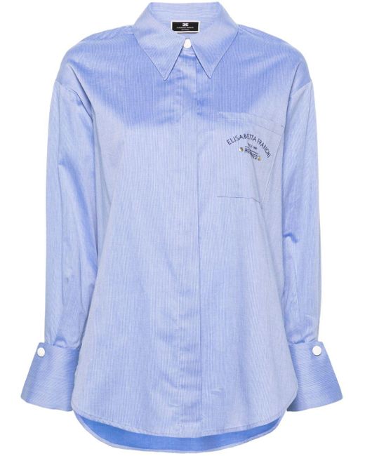 Elisabetta Franchi Blue Gestreiftes Hemd mit tiefen Schultern