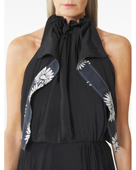 Lanvin White Pleated Floral-Pattern Maxi Dress