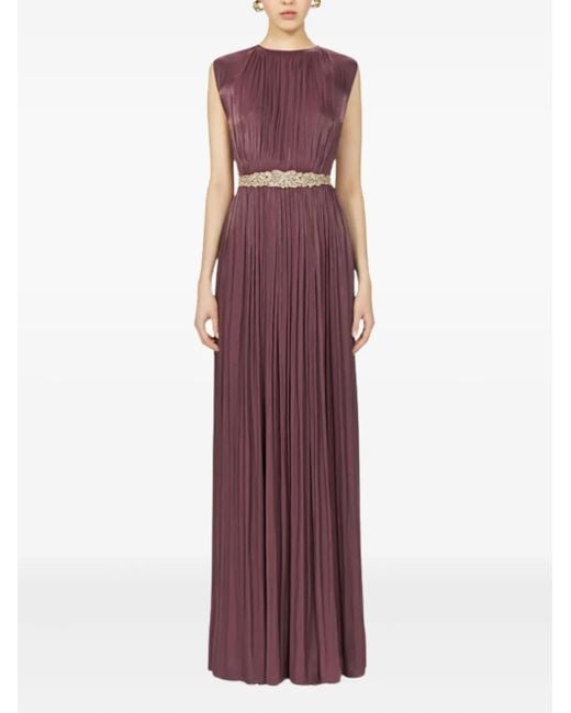 Costarellos Purple Pleated Embellished Dress