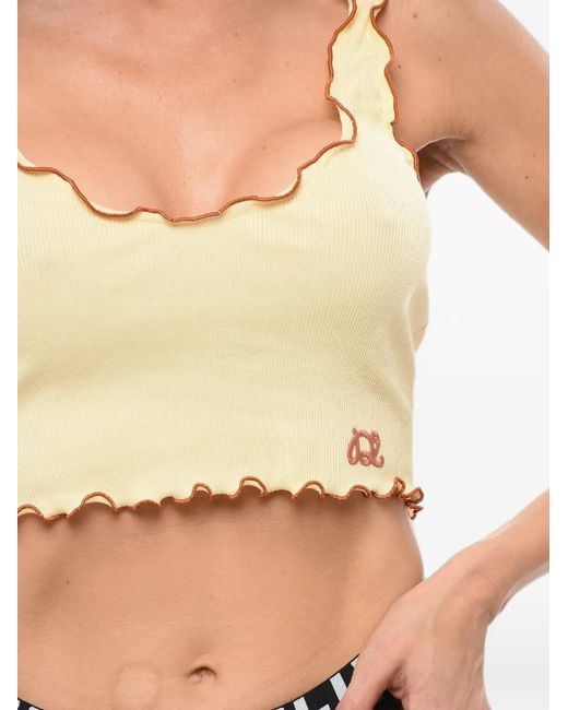 DSquared² White Ribbed Lettuce-Trim Crop Top