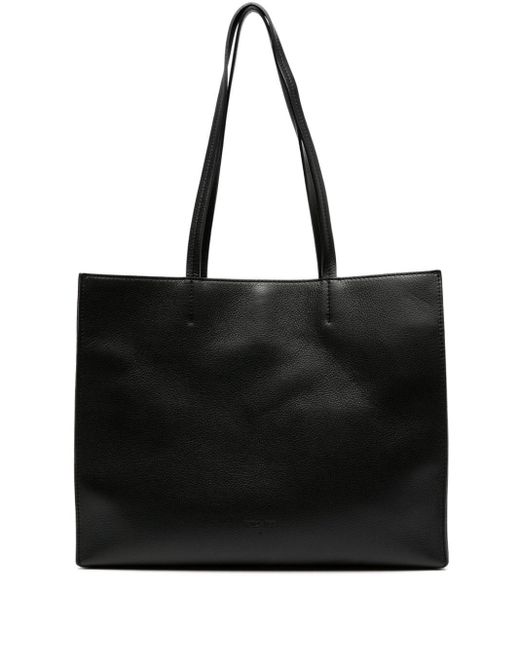 Patrizia Pepe Black Grained Leather Tote Bag
