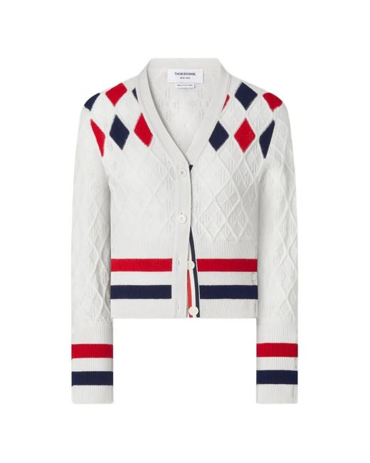 Thom Browne White Argyle-Pattern Cardigan