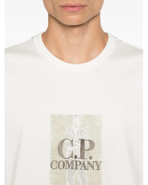 C P Company White Logo-Embroidery T-Shirt for men
