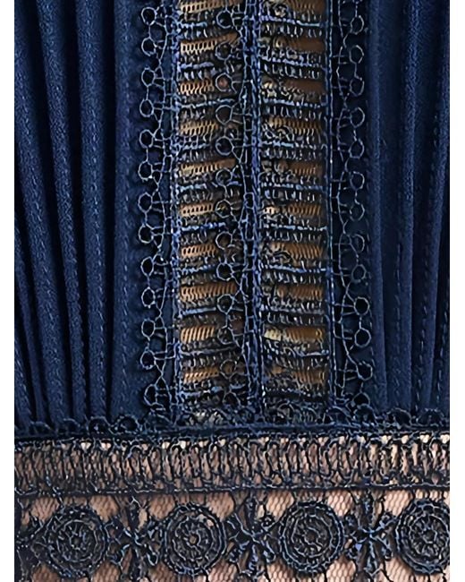 Tadashi Shoji Blue Brone Lace-Panelled Pintuck Midi Dress