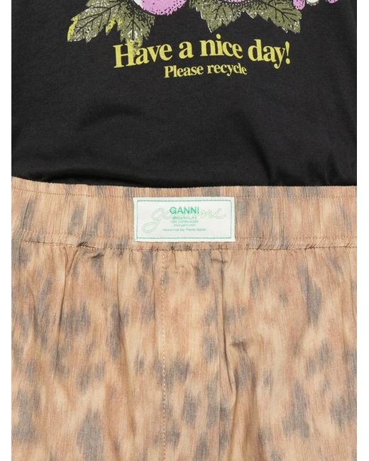 Ganni Natural Printed Cotton Shorts