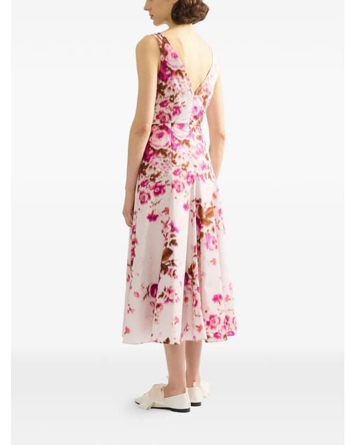 Erdem Pink V-Neck Floral-Pattern Midi Dress