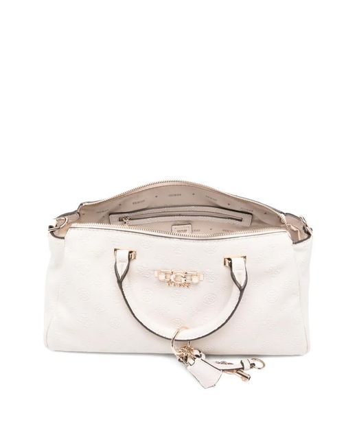 Guess White Debossed Tote Bag