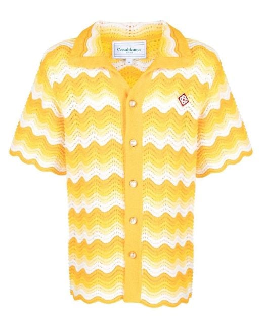 CASABLANCA Yellow Wavy Gradient Open-knit Shirt for men