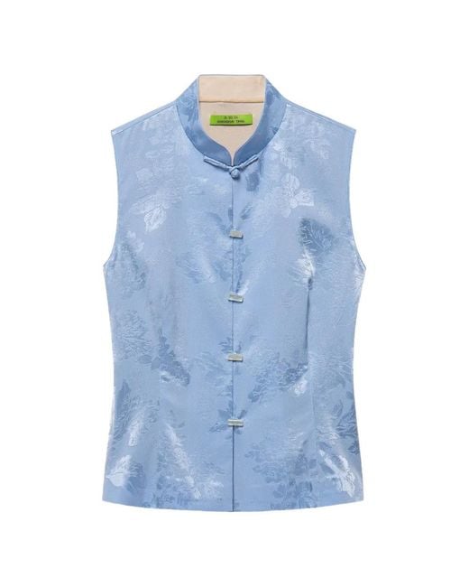 Shanghai Tang Blue Qipao Floral-Jacquard Top