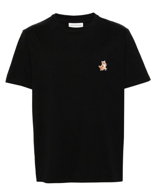 Camiseta con parche de zorro Maison Kitsuné de hombre de color Black