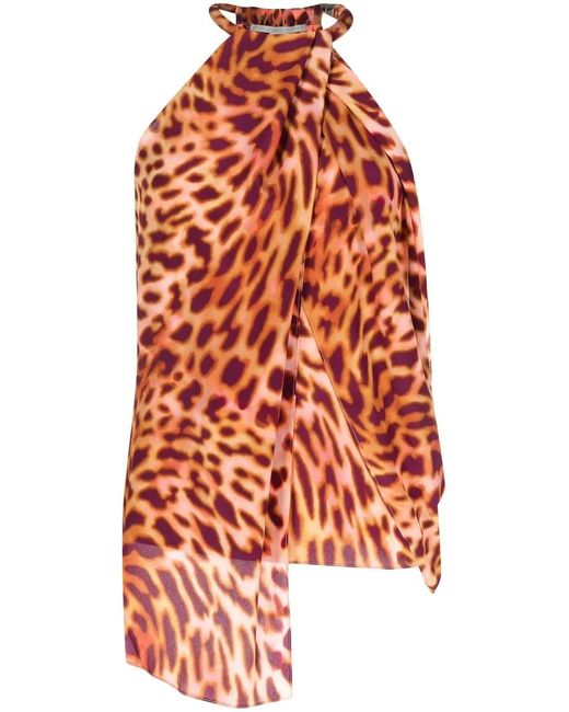 Stella McCartney Orange Animal-Print Draped Blouse