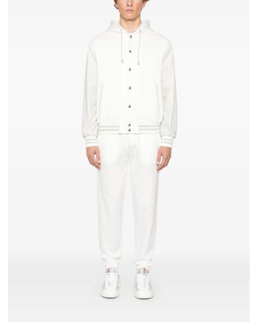 Eleventy White Hooded Bomber Jacket for men