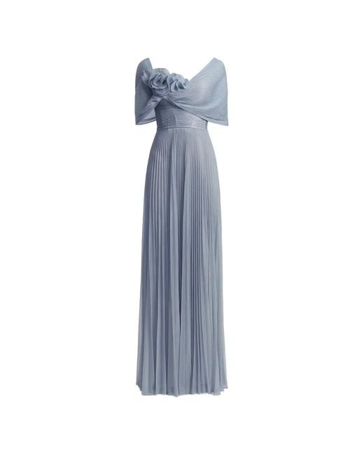 Gemy Maalouf Blue Draped-Panel Gown