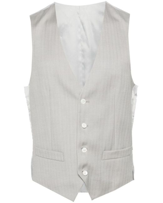 Herringbone-pattern virgin wool waistcoat Corneliani pour homme en coloris White