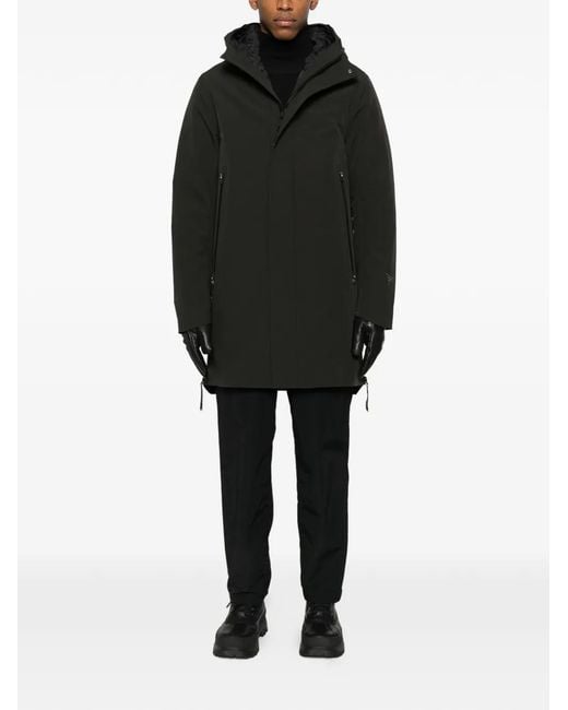 KRAKATAU Black Hooded-Neck Parka Coat for men