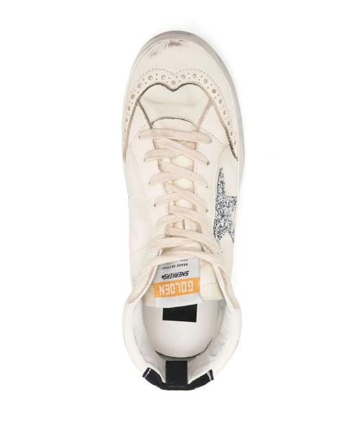 Golden Goose Deluxe Brand White Mid Star Nappa Leather Upper Glitter Star Suede Heel Nabuk Wave